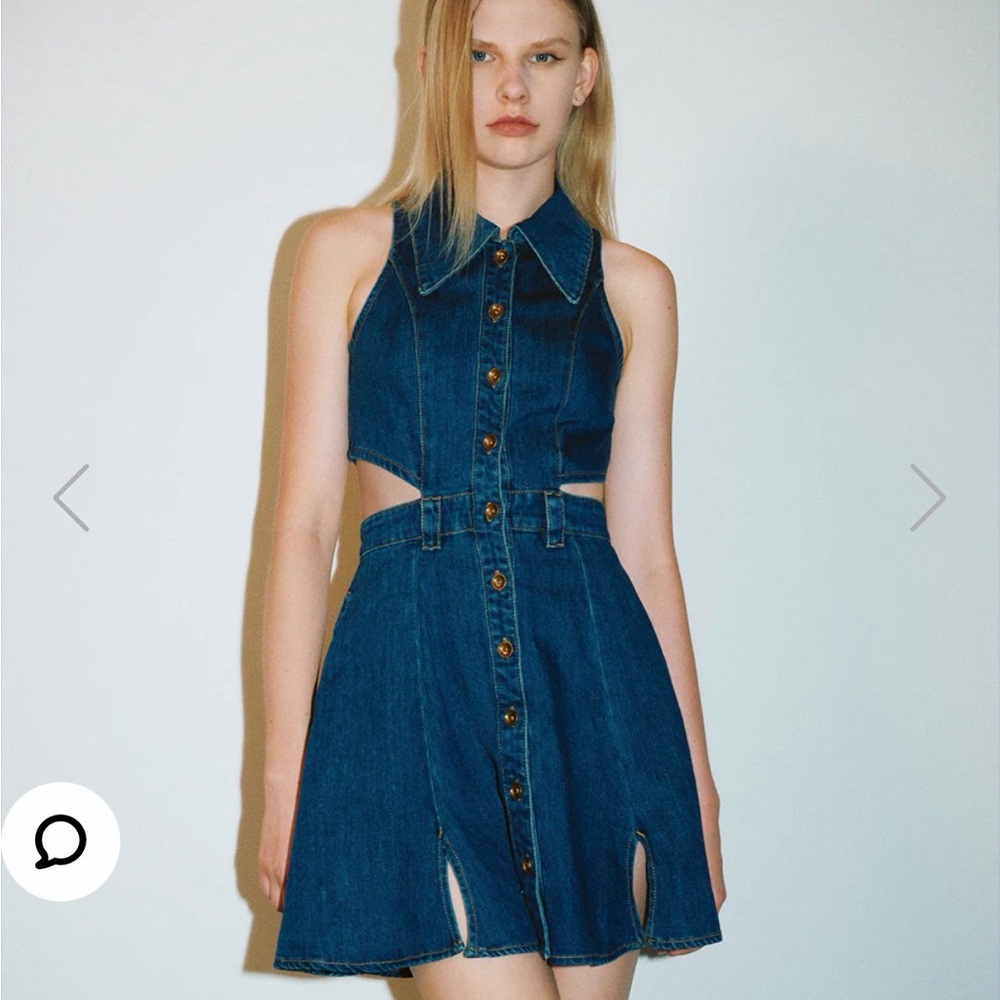 Denim Cut-Out Mini Dress Sleeveless Button Front Blue Jean Dress Women XXL
